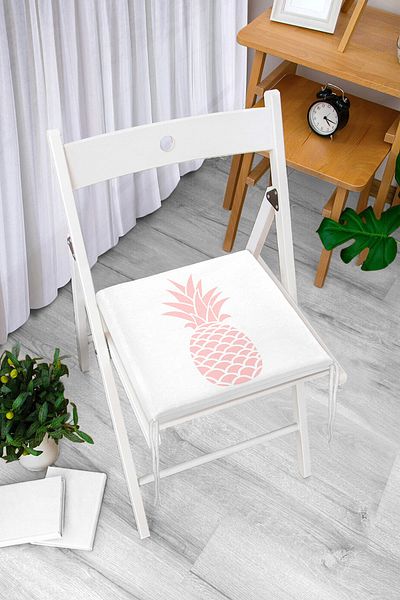 Realhomes Digital Printed Zippered Chair Cushion with Pink Pineapple Design on White Background