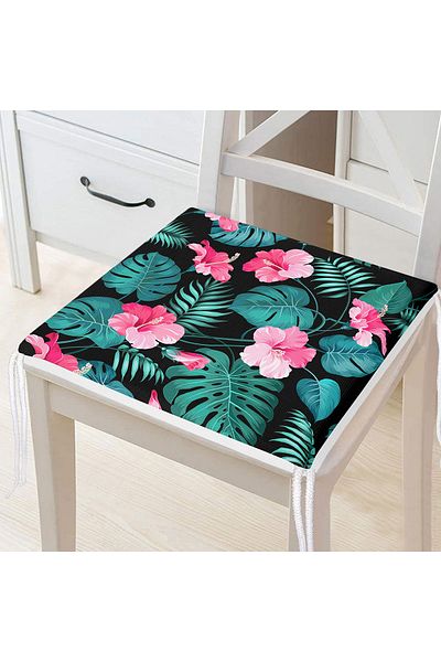 Realhomes Flower Patterned Digital Printed Zippered Chair Cushion