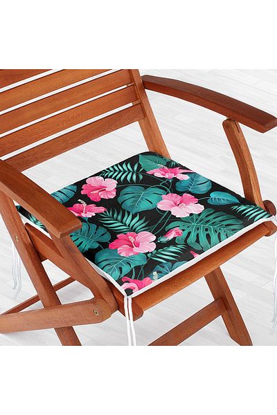 Realhomes Flower Patterned Digital Printed Zippered Chair Cushion