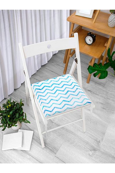 Realhomes Modern Blue Zigzag Patterned Digital Printed Zippered Chair Cushion