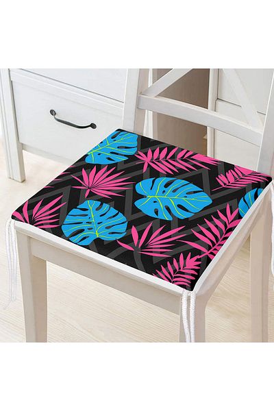 Realhomes Modern Zippered Chair Cushion with Pink Blue Lily Pattern on Black Background