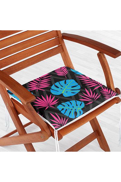 Realhomes Modern Zippered Chair Cushion with Pink Blue Lily Pattern on Black Background