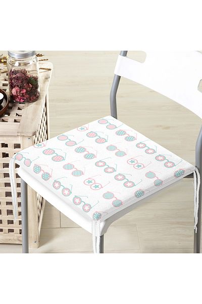 Realhomes Digital Printed Modern Zippered Chair Cushion with Cute Colored Glasses Motif on White Background