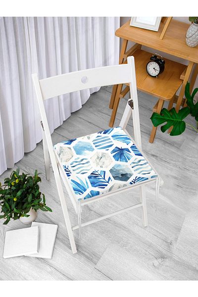 Realhomes Blue Themed Geometric Shaped Zippered Chair Cushion