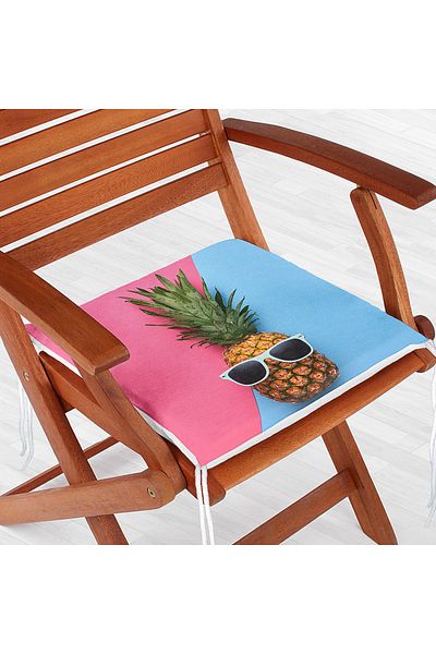 Realhomes Blue Pink Pineapple Patterned Modern Zippered Chair Cushion