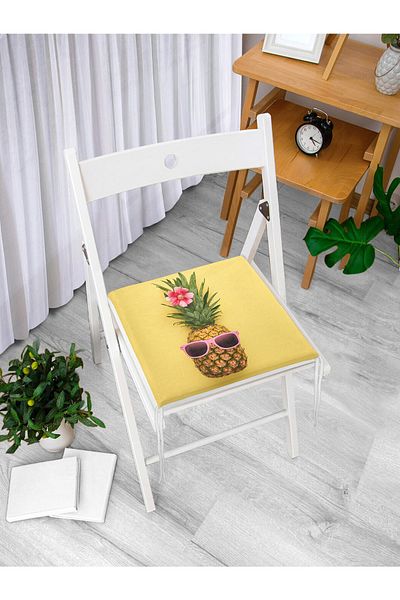Realhomes Μαξιλάρι καρέκλας με φερμουάρ 3d Pineapple με κίτρινο φόντο