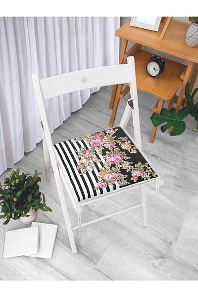 Realhomes Black and White Column Themed Hyacinth Motif Zippered Chair Cushion