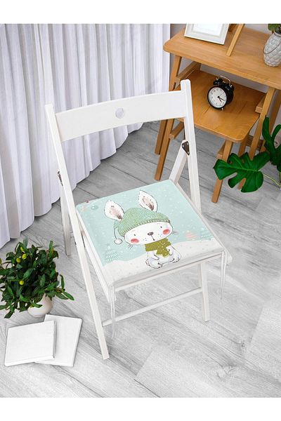 Realhomes Winter Rabbit Motif Digital Printed Modern Zippered Chair Cushion