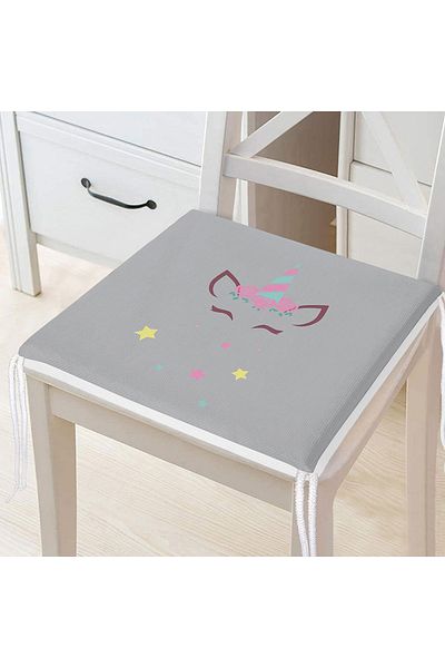 Realhomes Unicorn Patterned Gray Chair Cushion - Modern Zippered