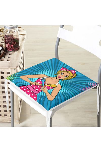 Realhomes Blue Floor Popart Girl Patterned Zippered Chair Cushion
