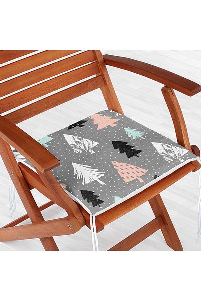 Realhomes Gray Floored Tree Themed Digital Printed Zippered Chair Cushion