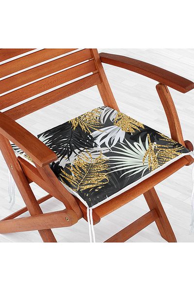 Realhomes Special Design Zippered Chair Cushion with Palm Leaves on Black Background