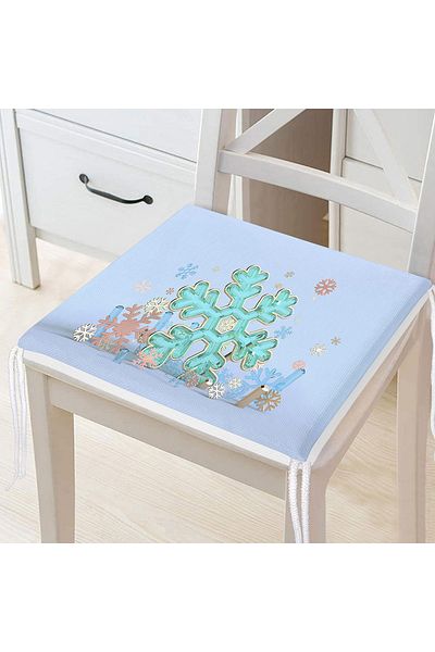 Realhomes Light Blue Snowflake Themed Digital Printed Zippered Chair Cushion