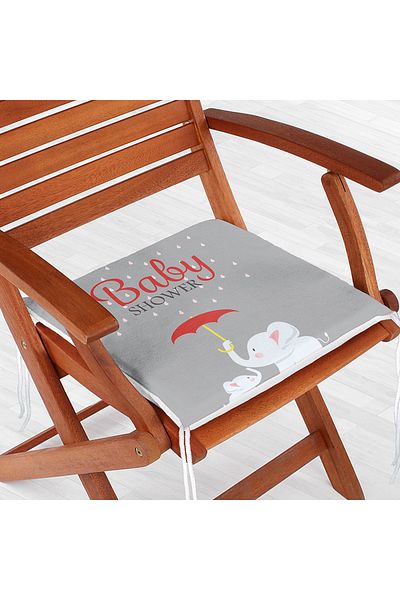 Realhomes Gray Floor Elephant Patterned Baby Shower Digital Printed Children's Room Zippered Chair Cushion