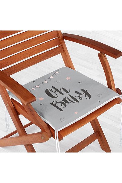 Realhomes Gray Floor Oh Baby Written Special Designed Digital Printed Children's Room Zippered Chair Cushion