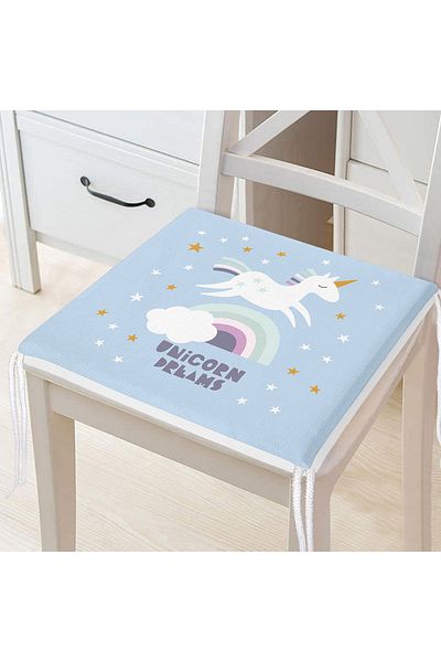 Realhomes Scaun albastru cu model unicorn pe podea - Motiv cal, perna cu fermoar