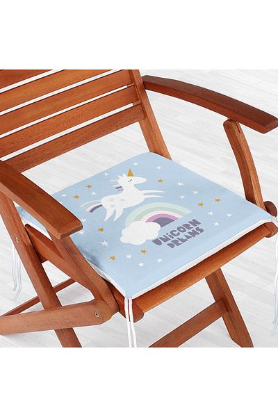 Realhomes Scaun albastru cu model unicorn pe podea - Motiv cal, perna cu fermoar