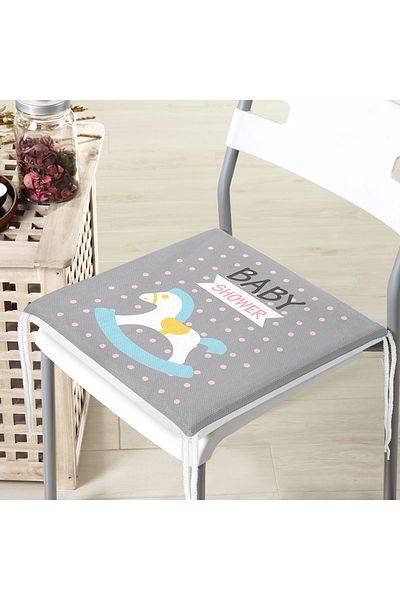 Realhomes Baby Shower Themed Patterned Baby Room Zippered Chair Cushion on Gray Background