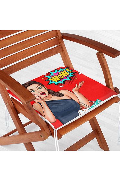 Realhomes Popart Wow Patterned Modern Zippered Chair Cushion with Red Background