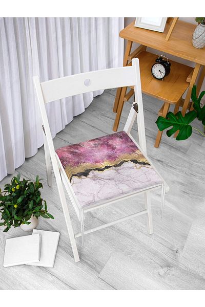 Realhomes Plum White Gold Patterned Modern Zippered Chair Cushion