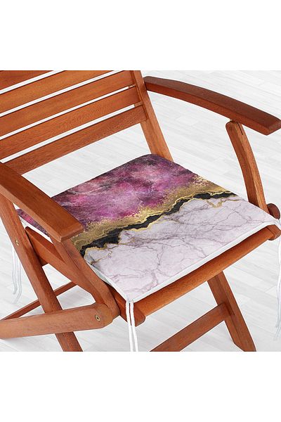 Realhomes Plum White Gold Patterned Modern Zippered Chair Cushion
