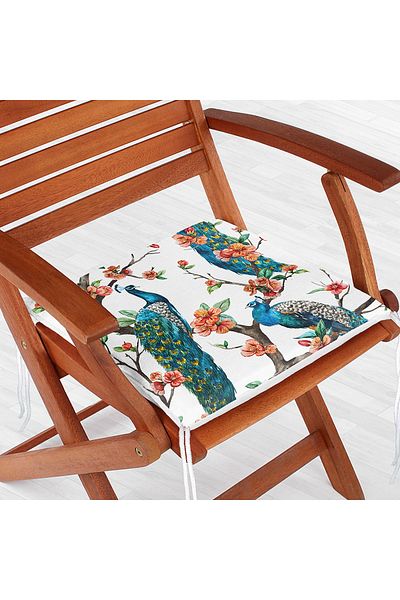 Realhomes Peacock Digital Printed Digital Zippered Chair Cushion