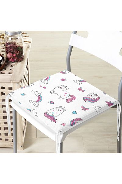Realhomes Unicorn Patterned Cute Chair Cushion - Digital Printed, Zippered, Special Design