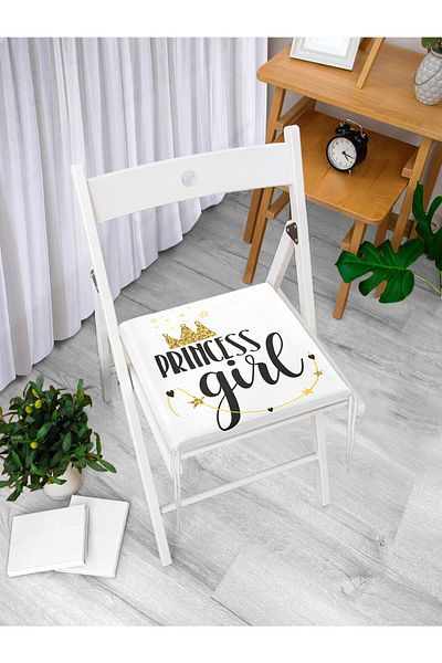 Realhomes Princess Girl Written Digital Printed Zippered Chair Cushion