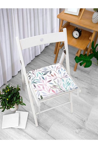 Realhomes Watercolor Leaf Patterned Digital Printed Zippered Chair Cushion