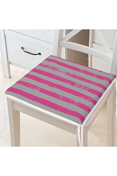 Realhomes Çizgi Kolaj Motifli Dekoratif Modern Fermuarlı Sandalye Minderi