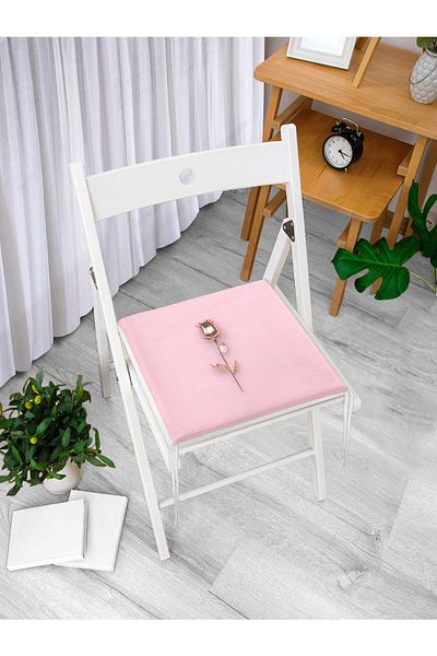 Realhomes Gold Rose 3D Digital Printed Zippered Chair Cushion with Pink Background