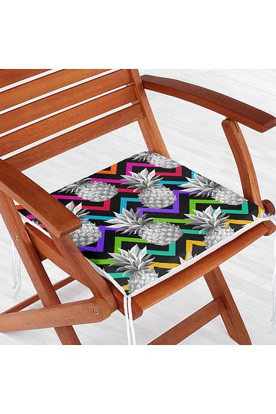 Realhomes Black Zigzag Themed Pineapple Patterned Modern Zippered Chair Cushion