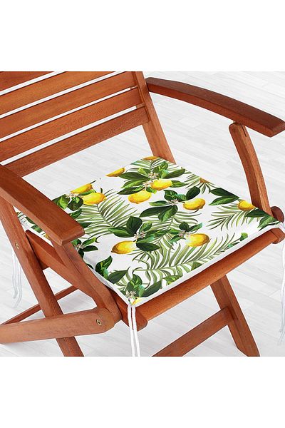 Realhomes Lemon Leaves Patterned Digital Printed Zippered Chair Cushion