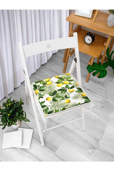 Realhomes Lemon Leaves Patterned Digital Printed Zippered Chair Cushion
