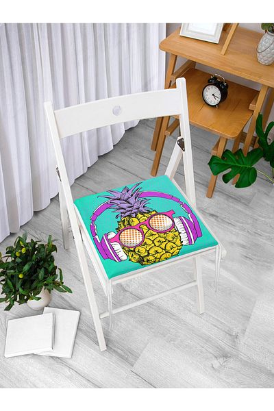 Realhomes Pineapple Patterned Digital Printed Zippered Chair Cushion on Blue Background