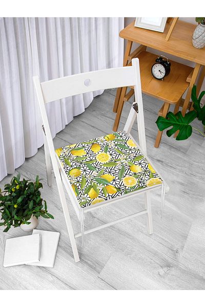 Realhomes Geometric And Lemon Patterned 3D Digital Printed Zippered Chair Cushion
