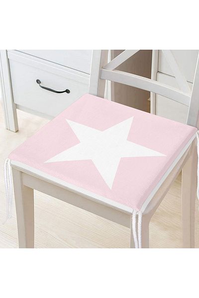 Realhomes White Star Patterned Light Pink Digital Printed Zippered Chair Cushion