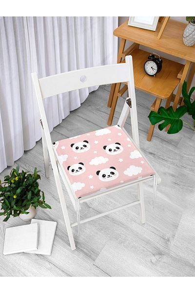 Realhomes Panda Picture Digital Printed Modern Zippered Chair Cushion with Pink Background