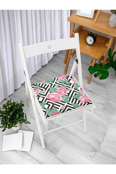 Realhomes Mixed Patterned Rose Digital Printed Zippered Chair Cushion