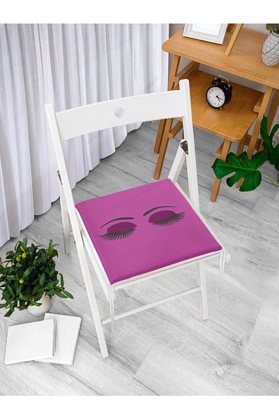 Realhomes Zippered Chair Cushion with Eyelash Motif on Purple Floor