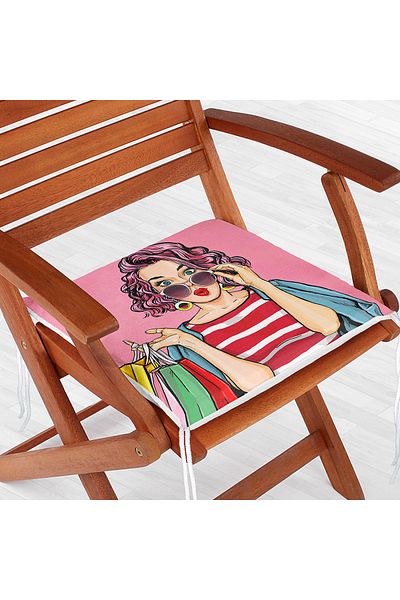 Realhomes Popart Patterned Zippered Chair Cushion with Pink Background