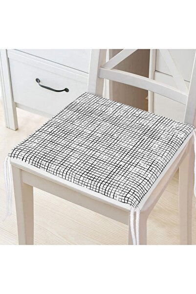 Realhomes Siyah Beyaz Damalı Modern Fermuarlı Sandalye Minderi