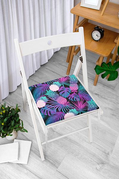Realhomes Navy Blue Tropical Patterned Digital Printed Zippered Chair Cushion