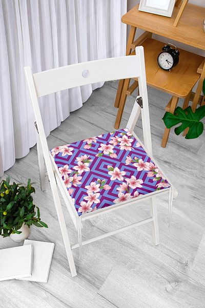 Realhomes Special Design Digital Printed Modern Zippered Chair Cushion with Flower Motifs on the Geometric Floor