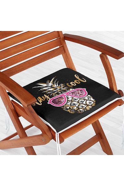 Realhomes Cool Pineapple Patterned Modern Zippered Chair Cushion on Black Background
