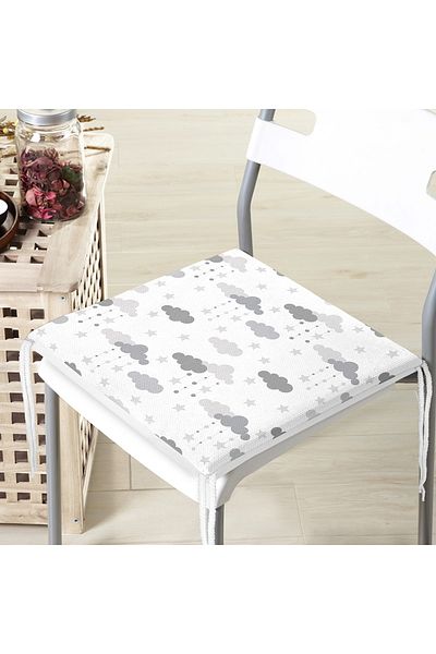 Realhomes Gray Cloud Patterned Digital Printed Special Design Modern Zippered Chair Cushion