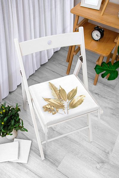 Realhomes 3D Gold Looking Leaves Patterned Modern Zippered Chair Cushion