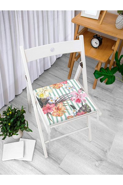 Realhomes Stripe Themed Geranium Digital Printed Zippered Chair Cushion