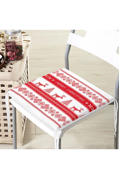 Realhomes Merry Christmas Cross Stitch Looking Deers Digital Printed Zippered Chair Cushion