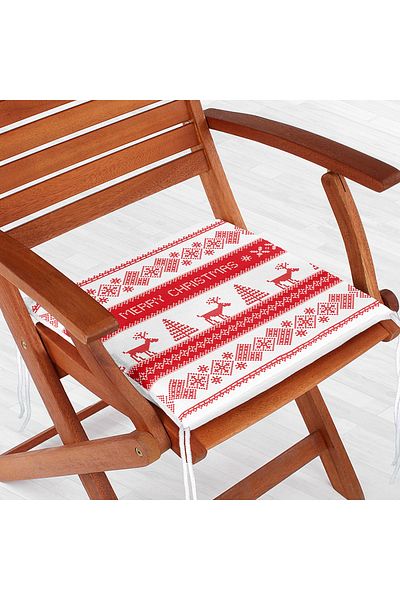 Realhomes Merry Christmas Cross Stitch Looking Deers Digital Printed Zippered Chair Cushion